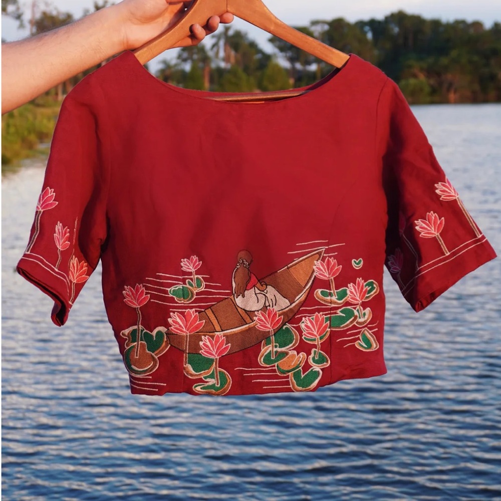 Women’s Desi South Asian Style Embroidered Lily Pad Blouse Perfect for Spring
